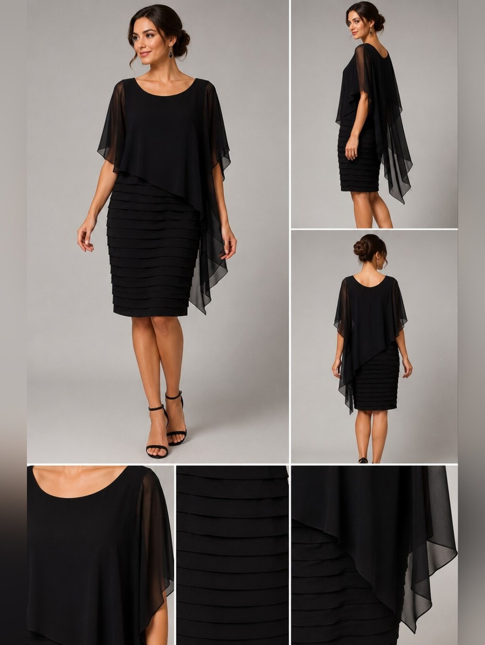 Scarlett Black Chiffon Overlay Cocktail Dress Size 14 Elegant Layered